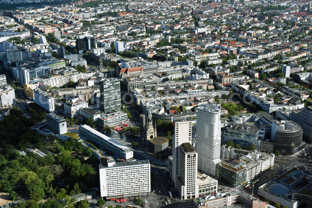 Berlin from the bird's eye view: High-rise ensemble of Zoofenster and Neubau Upper West on Joachinsthaler Strasse - Hardenbergstrasse in Ortsteil Bezirk Charlottenburg in Berlin, Germany