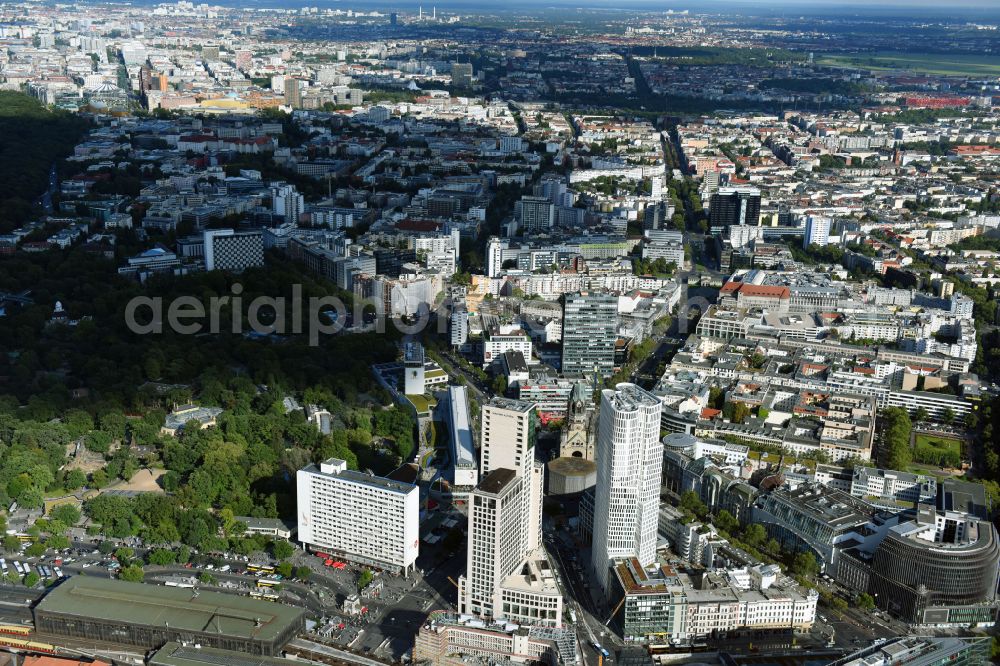 Aerial photograph Berlin - High-rise ensemble of Zoofenster and Neubau Upper West on Joachinsthaler Strasse - Hardenbergstrasse in Ortsteil Bezirk Charlottenburg in Berlin, Germany