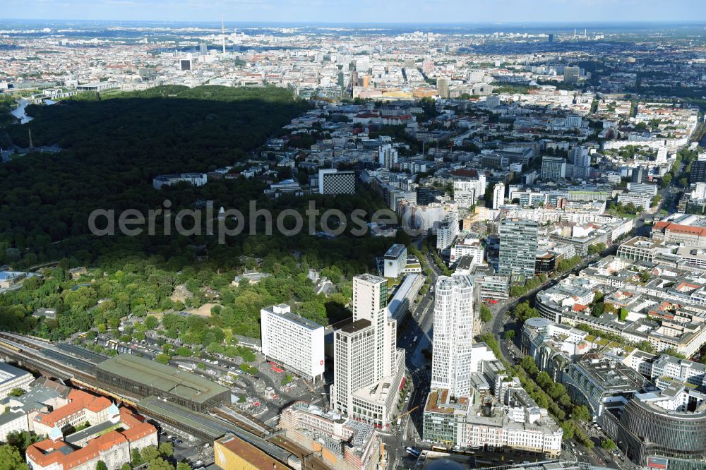 Berlin from above - High-rise ensemble of Zoofenster and Neubau Upper West on Joachinsthaler Strasse - Hardenbergstrasse in Ortsteil Bezirk Charlottenburg in Berlin, Germany