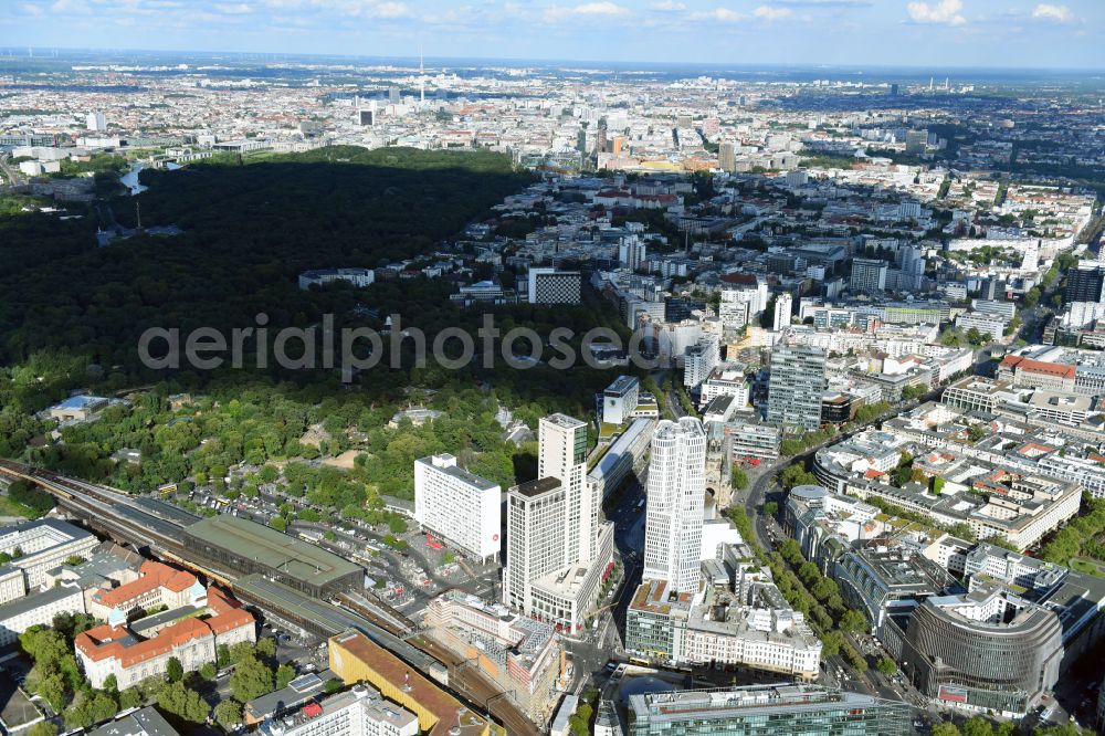 Berlin from the bird's eye view: High-rise ensemble of Zoofenster and Neubau Upper West on Joachinsthaler Strasse - Hardenbergstrasse in Ortsteil Bezirk Charlottenburg in Berlin, Germany