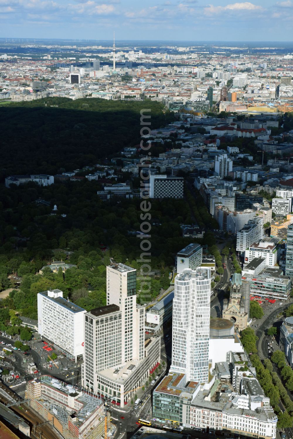 Aerial photograph Berlin - High-rise ensemble of Zoofenster and Neubau Upper West on Joachinsthaler Strasse - Hardenbergstrasse in Ortsteil Bezirk Charlottenburg in Berlin, Germany