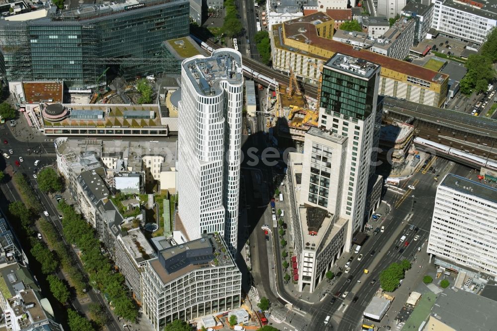 Berlin from above - High-rise ensemble of Zoofenster and Neubau Upper West on Joachinsthaler Strasse - Hardenbergstrasse in Ortsteil Bezirk Charlottenburg in Berlin, Germany