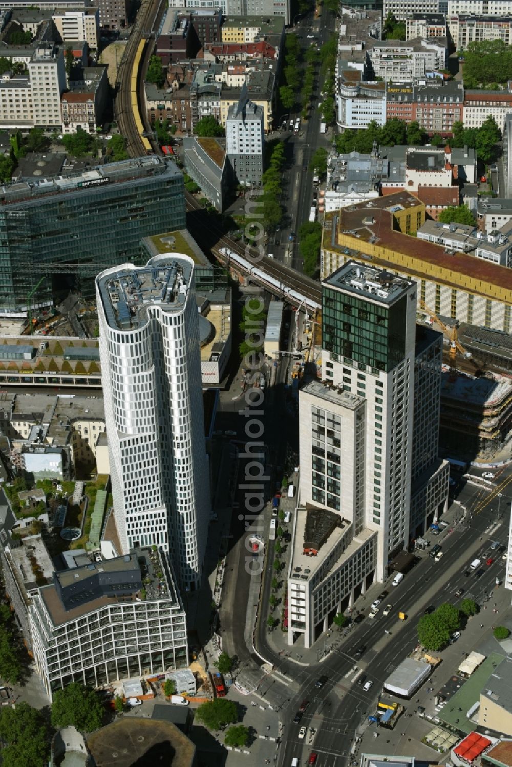 Aerial image Berlin - High-rise ensemble of Zoofenster and Neubau Upper West on Joachinsthaler Strasse - Hardenbergstrasse in Ortsteil Bezirk Charlottenburg in Berlin, Germany