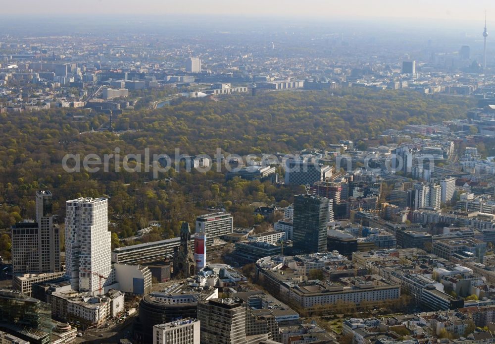 Berlin from the bird's eye view: High-rise ensemble of Zoofenster and Neubau Upper West on Joachinsthaler Strasse - Hardenbergstrasse in Ortsteil Bezirk Charlottenburg in Berlin, Germany