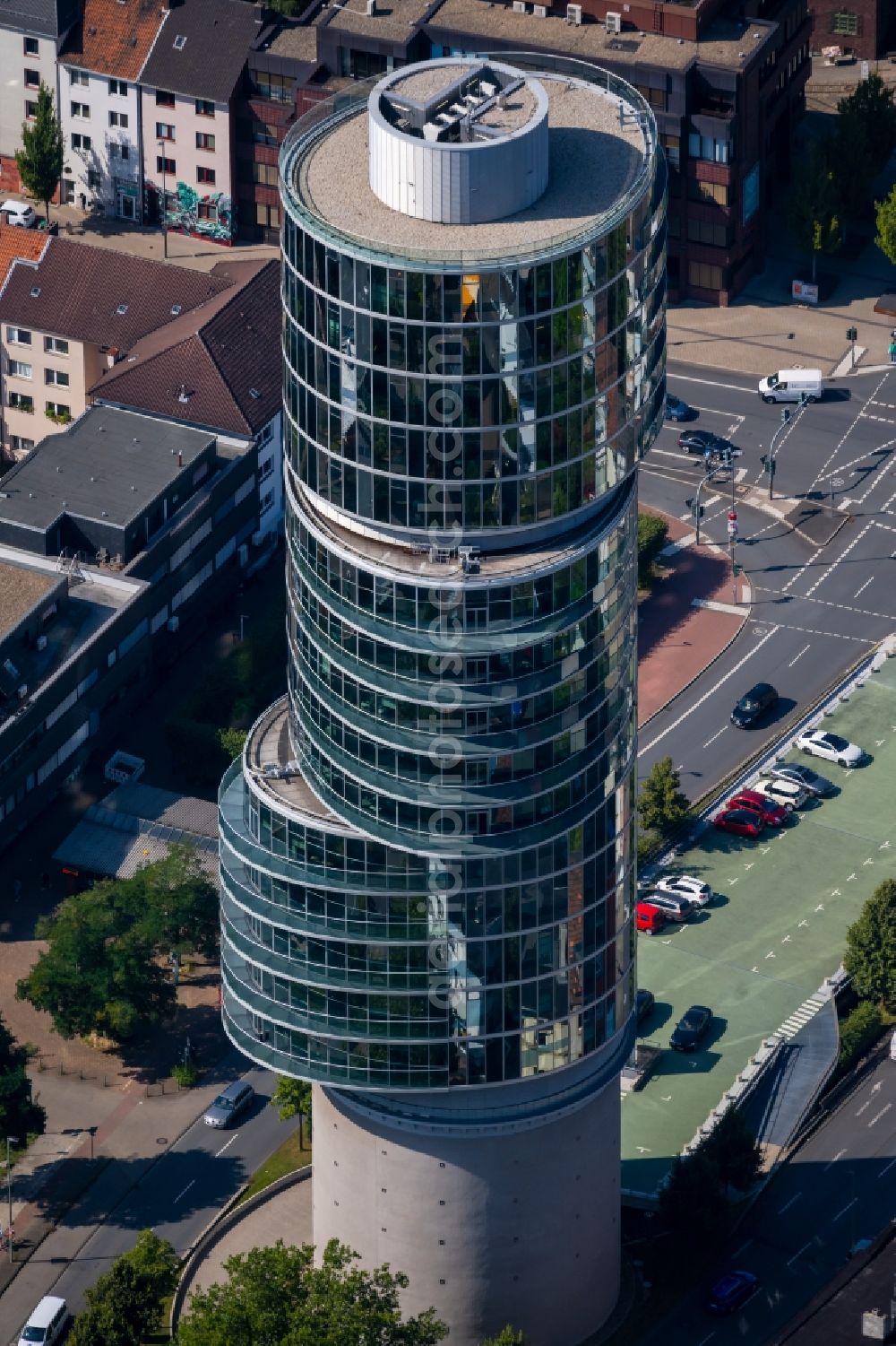 Aerial image Bochum - Skyscraper Exenterhouse - Exenterhaus on a former bunker at the University Street in Bochum, North Rhine-Westphalia, Germany