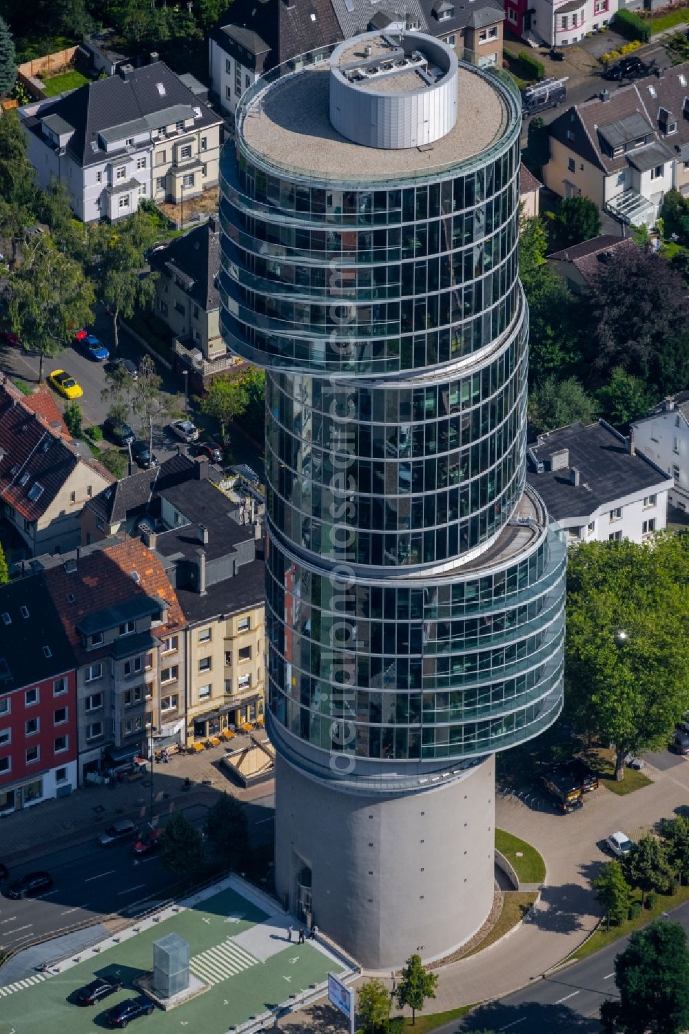 Aerial photograph Bochum - Skyscraper Exenterhouse - Exenterhaus on a former bunker at the University Street in Bochum, North Rhine-Westphalia, Germany