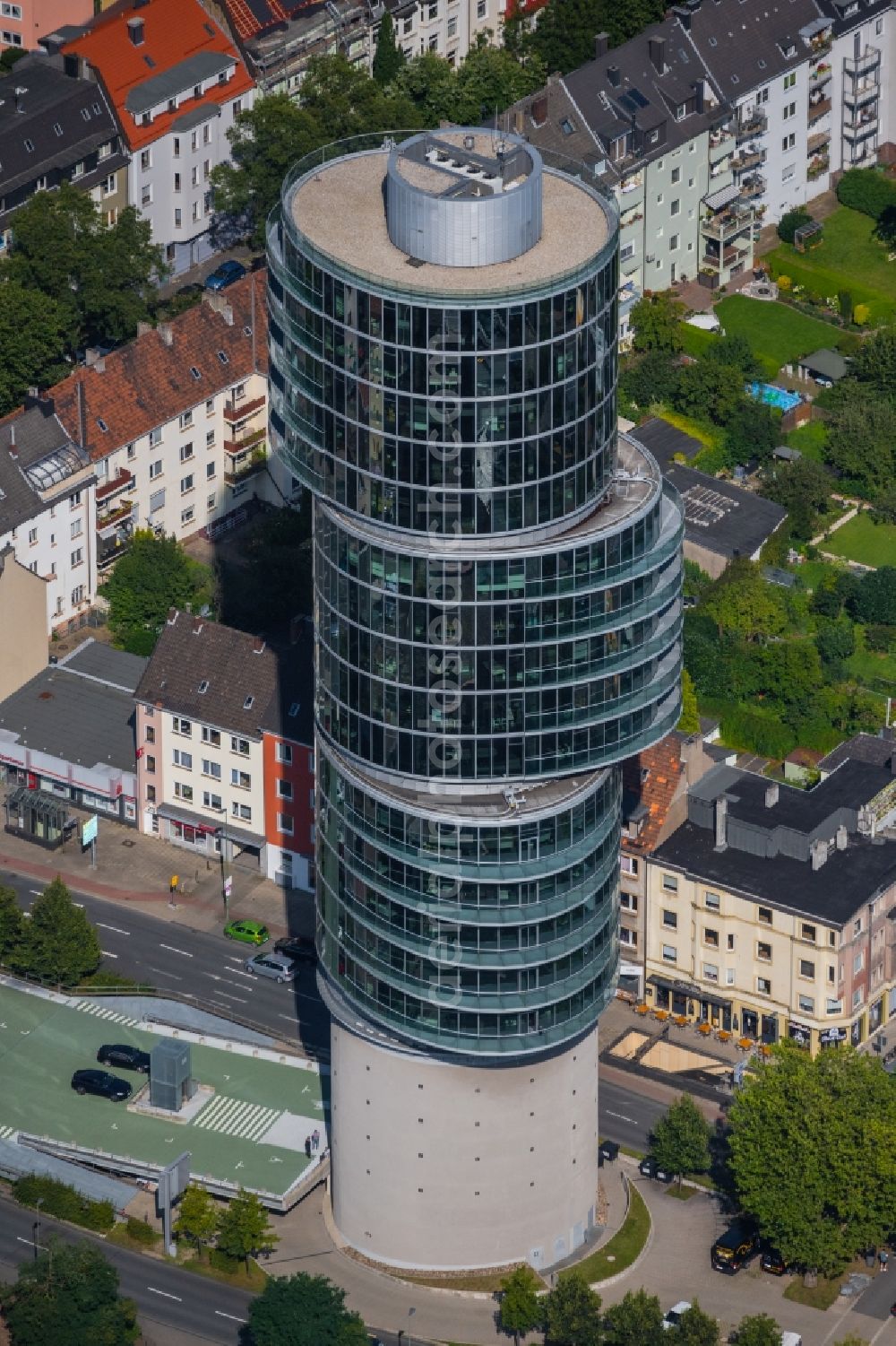 Aerial image Bochum - Skyscraper Exenterhouse - Exenterhaus on a former bunker at the University Street in Bochum, North Rhine-Westphalia, Germany