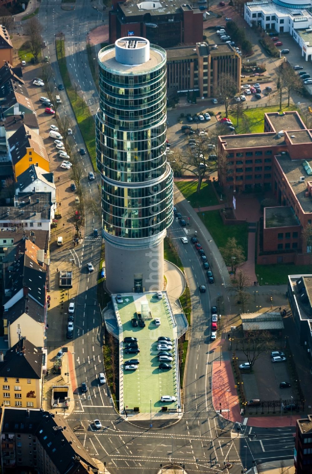 Aerial image Bochum - Skyscraper Exenterhouse / Exenterhaus on a former bunker at the University Street in Bochum