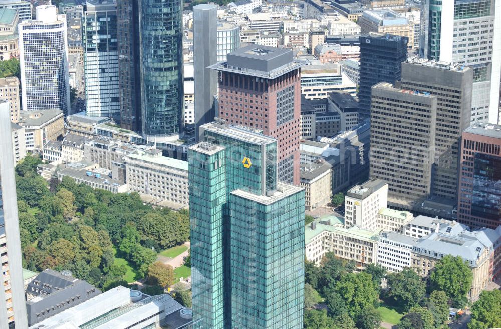 Frankfurt am Main from above - Skyscraper in Frankfurt am Main which is in combination with other buildings the central of Commerzbank