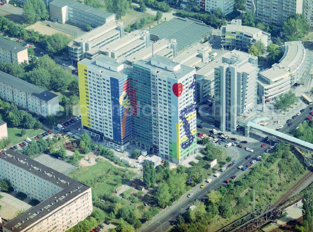 Berlin from the bird's eye view: High-rise building in the residential area Gustavovo-Haus on Franz-Jacob-Strasse in the Lichtenberg district of Berlin, Germany