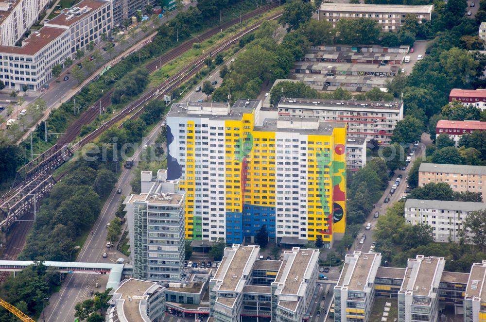 Berlin from above - High-rise building in the residential area Gustavovo-Haus on Franz-Jacob-Strasse in the Lichtenberg district of Berlin, Germany