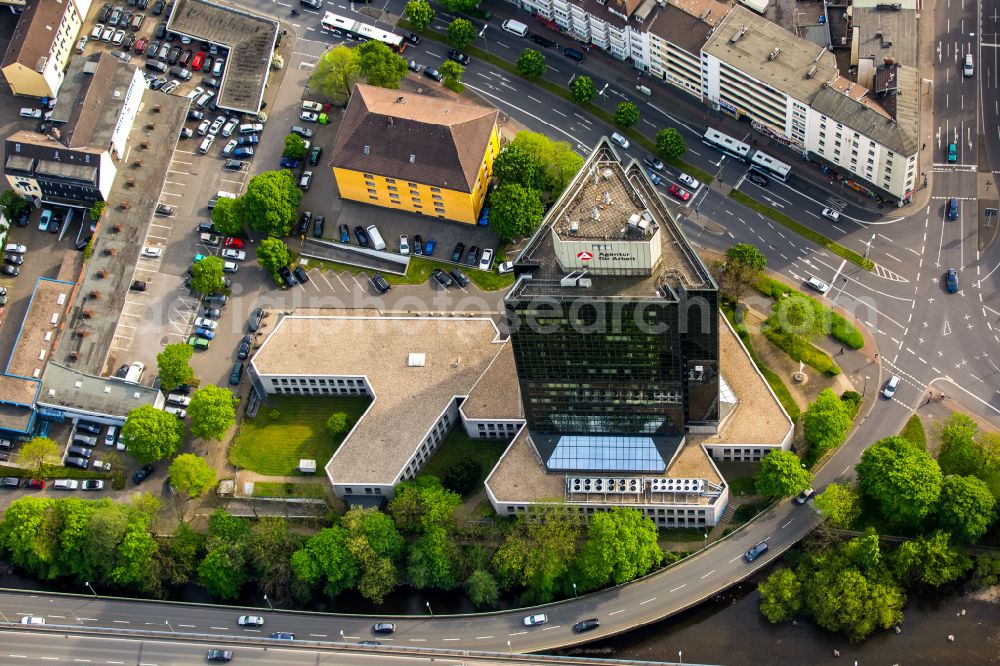 Hagen from the bird's eye view: High-rise buildings Agentur fuer Arbeit on Koernerstrasse in Hagen at Ruhrgebiet in the state North Rhine-Westphalia