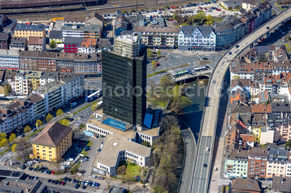 Hagen from the bird's eye view: High-rise buildings Agentur fuer Arbeit on Koernerstrasse in Hagen at Ruhrgebiet in the state North Rhine-Westphalia