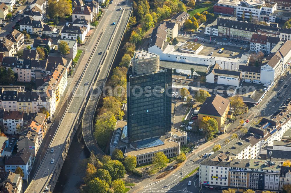 Aerial photograph Hagen - High-rise buildings Agentur fuer Arbeit on Koernerstrasse in Hagen at Ruhrgebiet in the state North Rhine-Westphalia