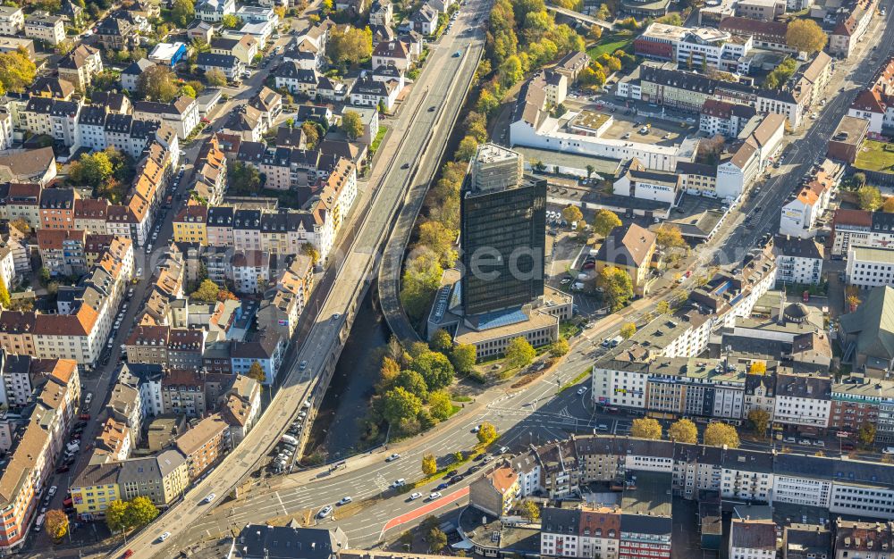 Hagen from above - High-rise buildings Agentur fuer Arbeit on Koernerstrasse in Hagen at Ruhrgebiet in the state North Rhine-Westphalia