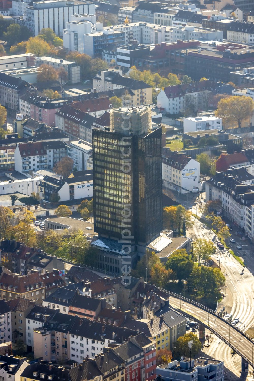 Hagen from above - High-rise buildings Agentur fuer Arbeit on Koernerstrasse in Hagen at Ruhrgebiet in the state North Rhine-Westphalia