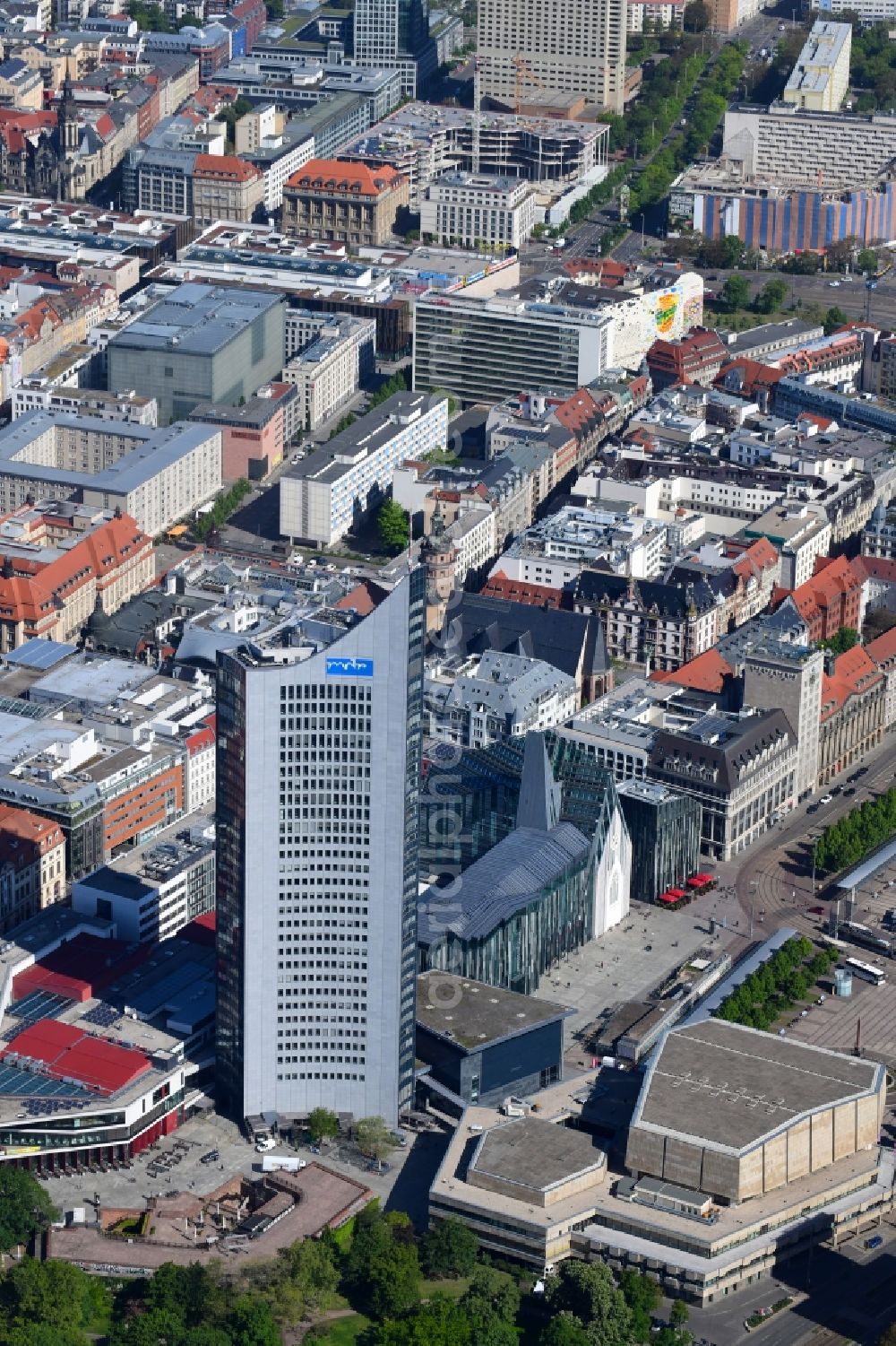 Leipzig from the bird's eye view: High-rise buildings City-Hochhaus in Leipzig in the state Saxony