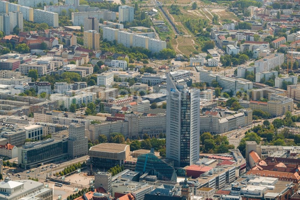 Leipzig from above - High-rise buildings City-Hochhaus in Leipzig in the state Saxony