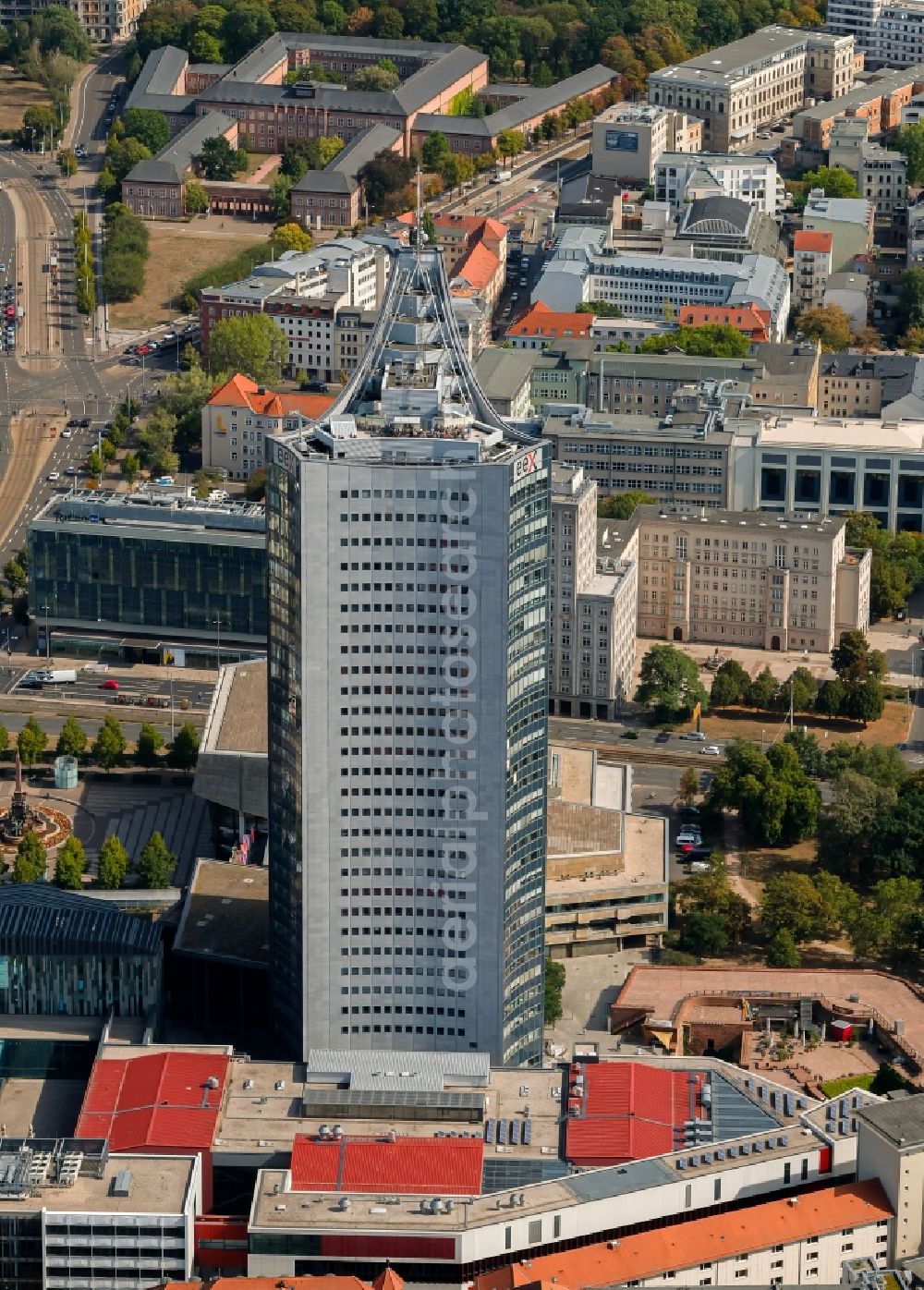 Aerial image Leipzig - High-rise buildings City-Hochhaus in Leipzig in the state Saxony