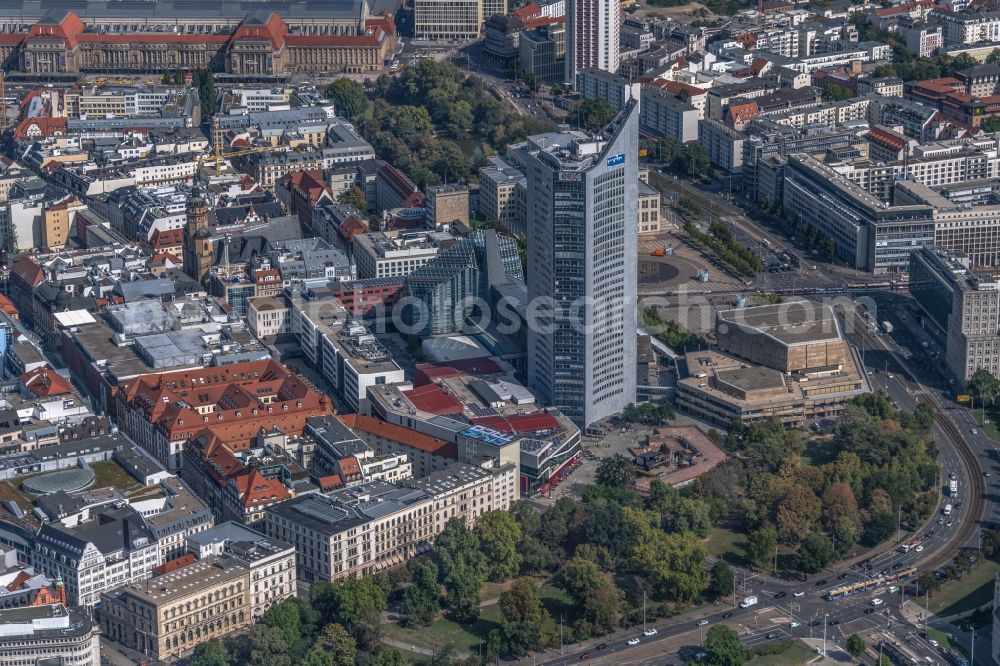 Leipzig from above - High-rise buildings City-Hochhaus in Leipzig in the state Saxony