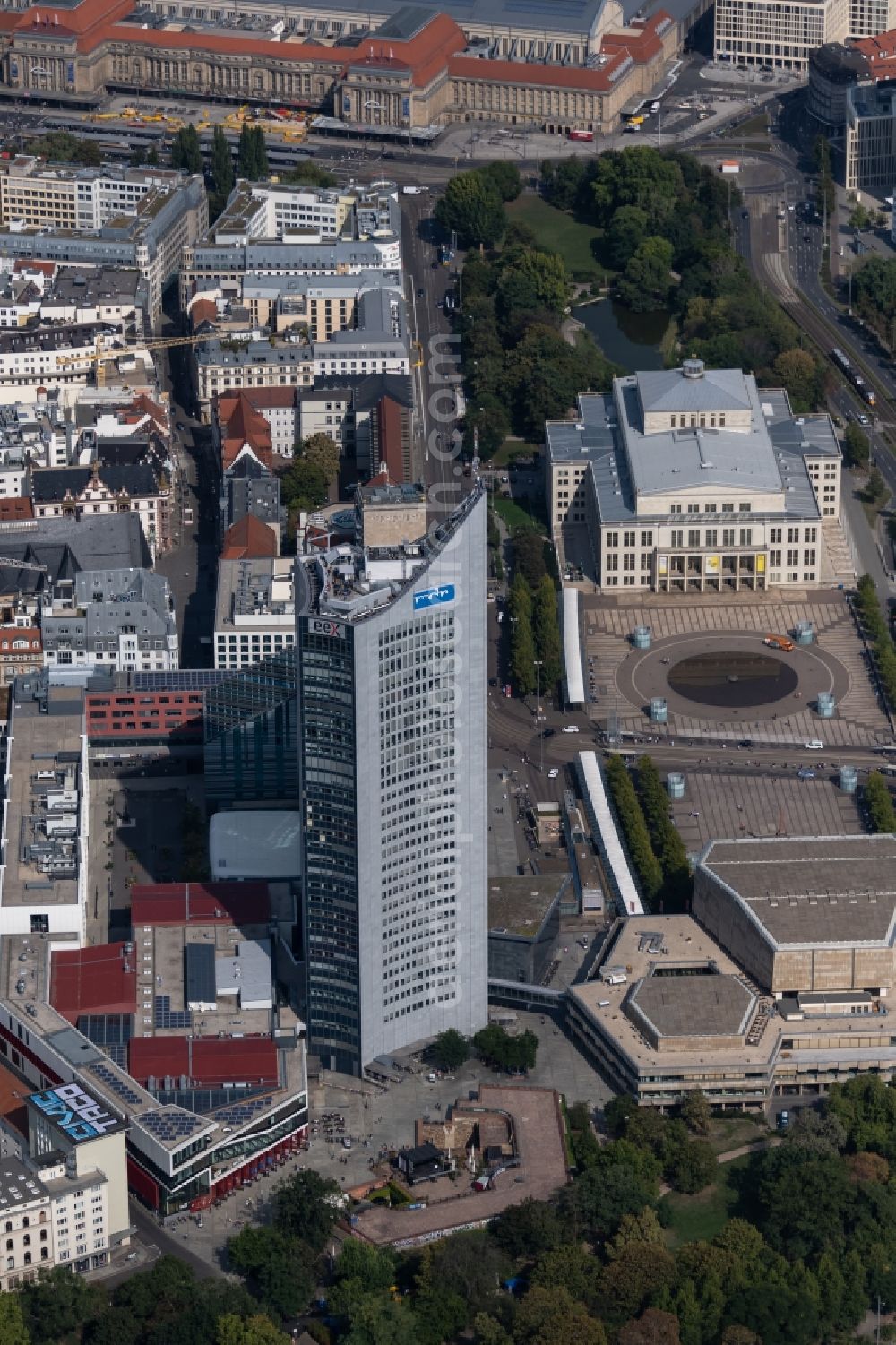 Aerial photograph Leipzig - High-rise buildings City-Hochhaus in Leipzig in the state Saxony