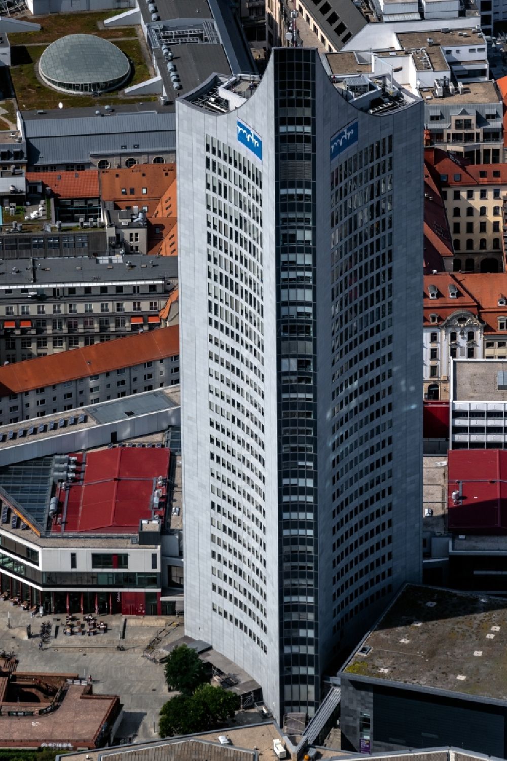 Leipzig from above - High-rise buildings City-Hochhaus in Leipzig in the state Saxony