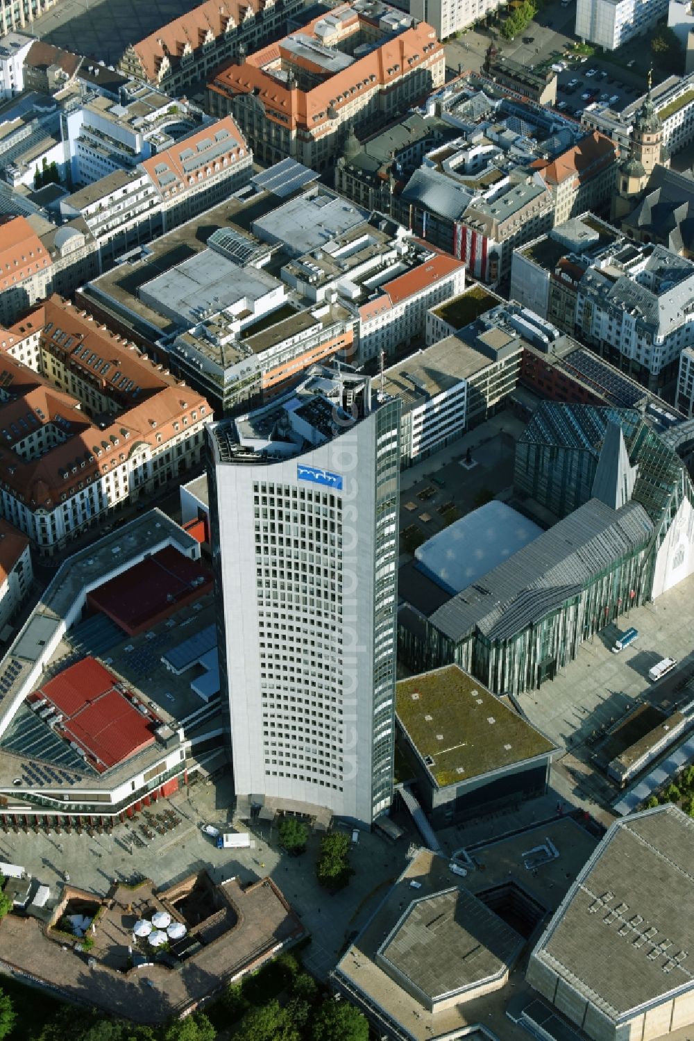 Leipzig from above - High-rise buildings City-Hochhaus in Leipzig in the state Saxony