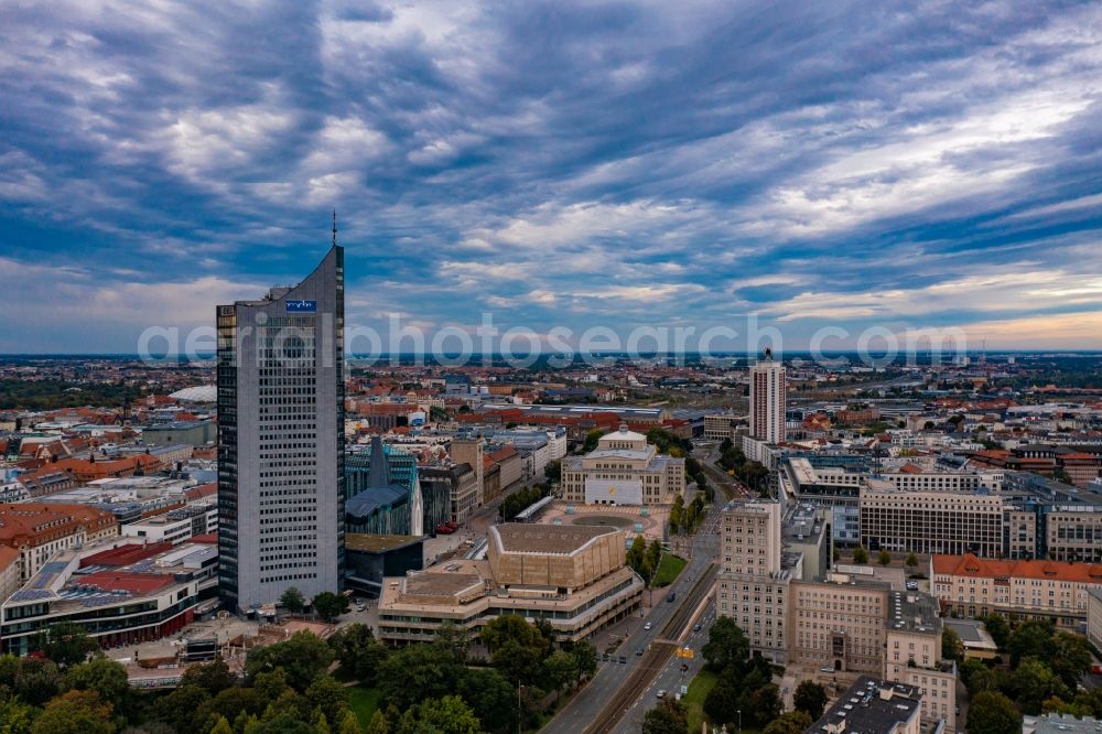 Aerial image Leipzig - High-rise buildings City-Hochhaus in Leipzig in the state Saxony