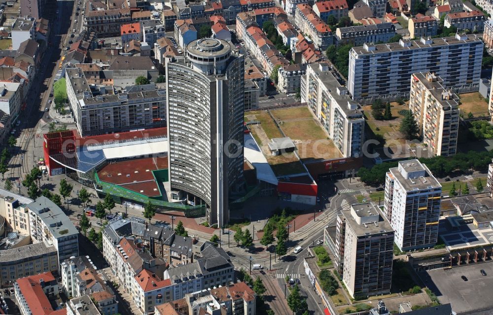 Mülhausen from above - High-rise buildings Europaturm in Muelhausen in Frankreich