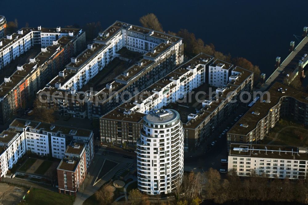 Berlin from above - High-rise building Havelperle in the residential area on Havelspitze in the district Hakenfelde in Berlin, Germany