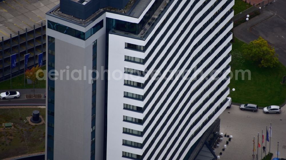 Bonn from the bird's eye view: High-rise building of the hotel complex Bonn Marriott World Conference Hotel on Platz of Vereinten Nationen in Bonn in the state North Rhine-Westphalia, Germany