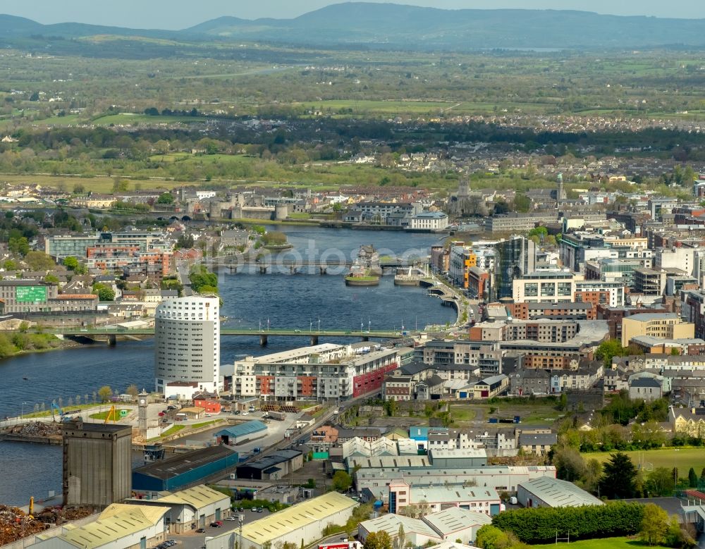 Limerick from above - High-rise building of the hotel complex Clarion Hotel Limerick river Shannon in Limerick, Ireland