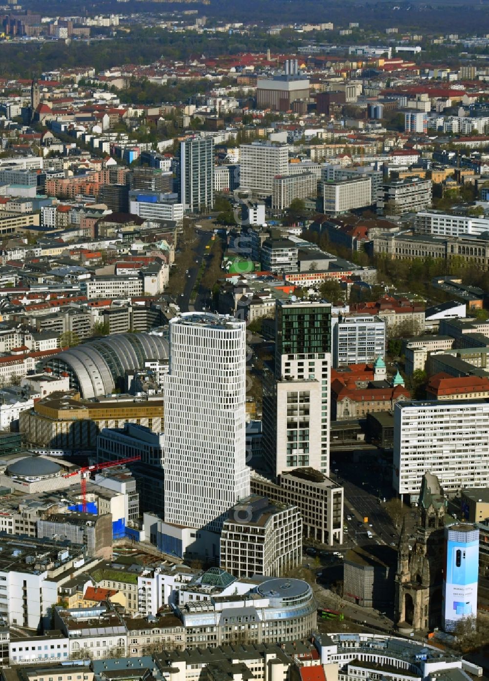 Berlin from above - High-rise building of the hotel complex Hotel Motel One Berlin-Upper West on Kantstrasse in Berlin, Germany