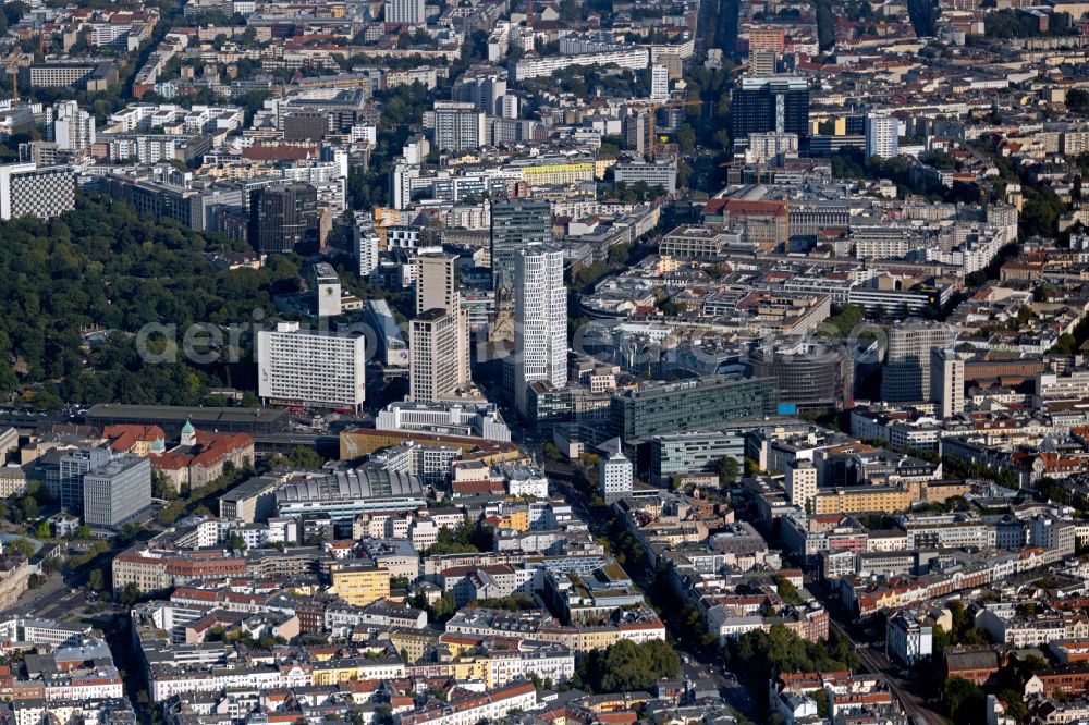 Aerial image Berlin - High-rise building of the hotel complex Hotel Motel One Berlin-Upper West on Kantstrasse in Berlin, Germany