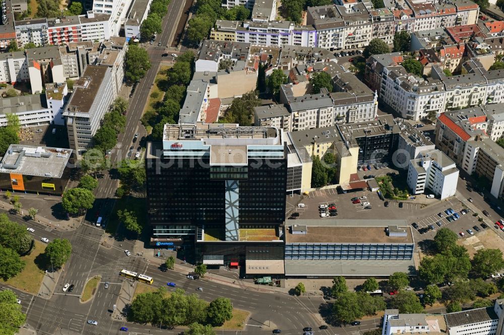 Aerial image Berlin - High-rise building of the hotel complex Hotel Riu Plaza Berlin an der Martin-Luther-Strasse in Berlin in Berlin, Germany