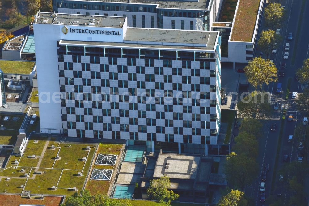 Aerial image Berlin - High-rise building of the hotel complex InterContinental Berlin on Budapester Strasse in Berlin, Germany