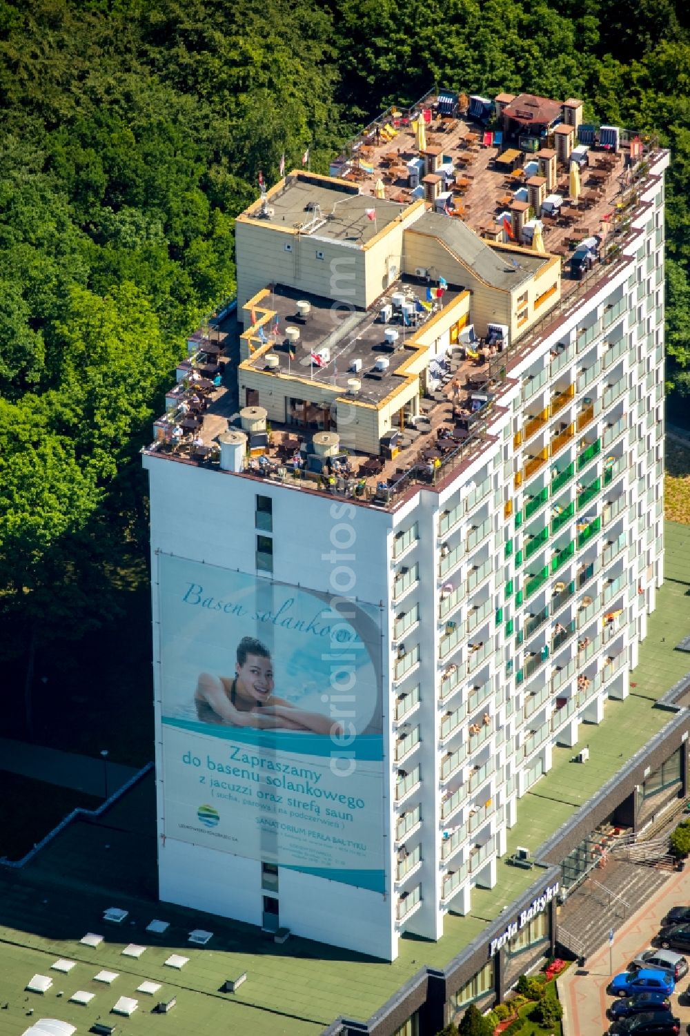 Aerial photograph Kolobrzeg - Kolberg - High-rise building of the hotel complex Perla Baltyku in Kolberg in West Pomerania, Poland