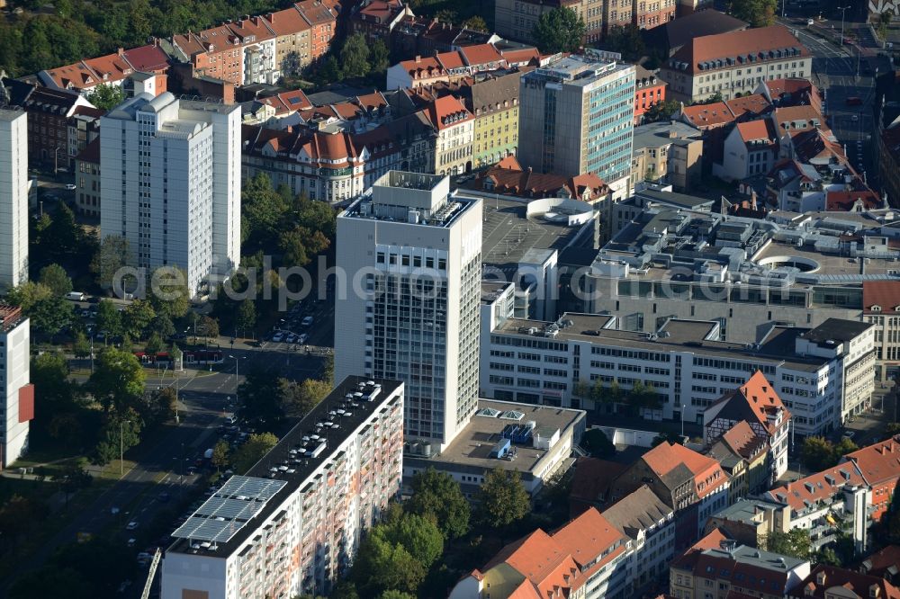 Aerial image Erfurt - High-rise building of the hotel complex Radisson Blu Hotel on Juri-Gagarin-Ring in Erfurt in the state Thuringia