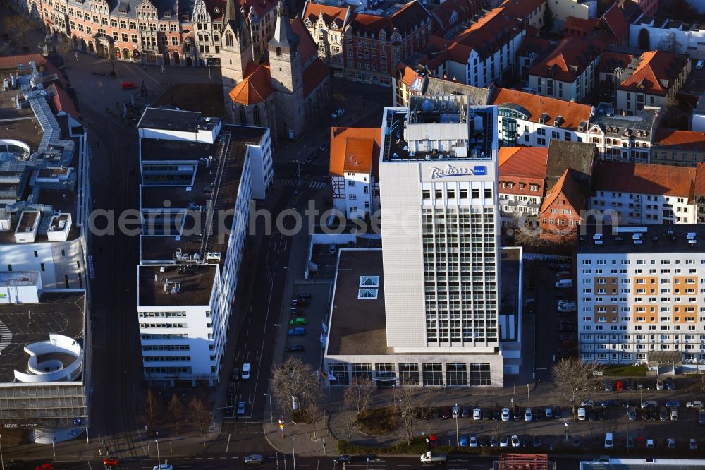 Aerial image Erfurt - High-rise building of the hotel complex Radisson Blu Hotel on Juri-Gagarin-Ring in Erfurt in the state Thuringia, Germany