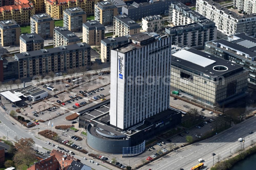 Kopenhagen from above - High-rise building of the hotel complex Radisson Blu Scandinavia on Amager Blvd. in Copenhagen in Denmark