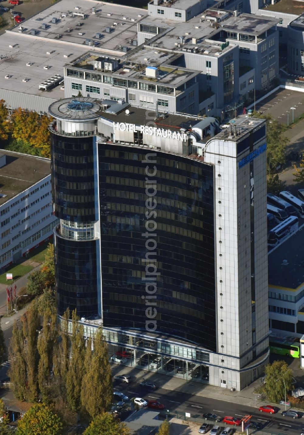 Berlin from above - High-rise building of the hotel complex Select Hotel Berlin Spiegelturm on Freiheit in the district Spandau in Berlin, Germany