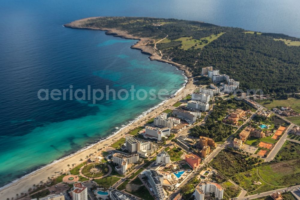 Son Servera from the bird's eye view: High-rise buildings of the hotel complex in Son Servera in Balearische Insel Mallorca, Spain