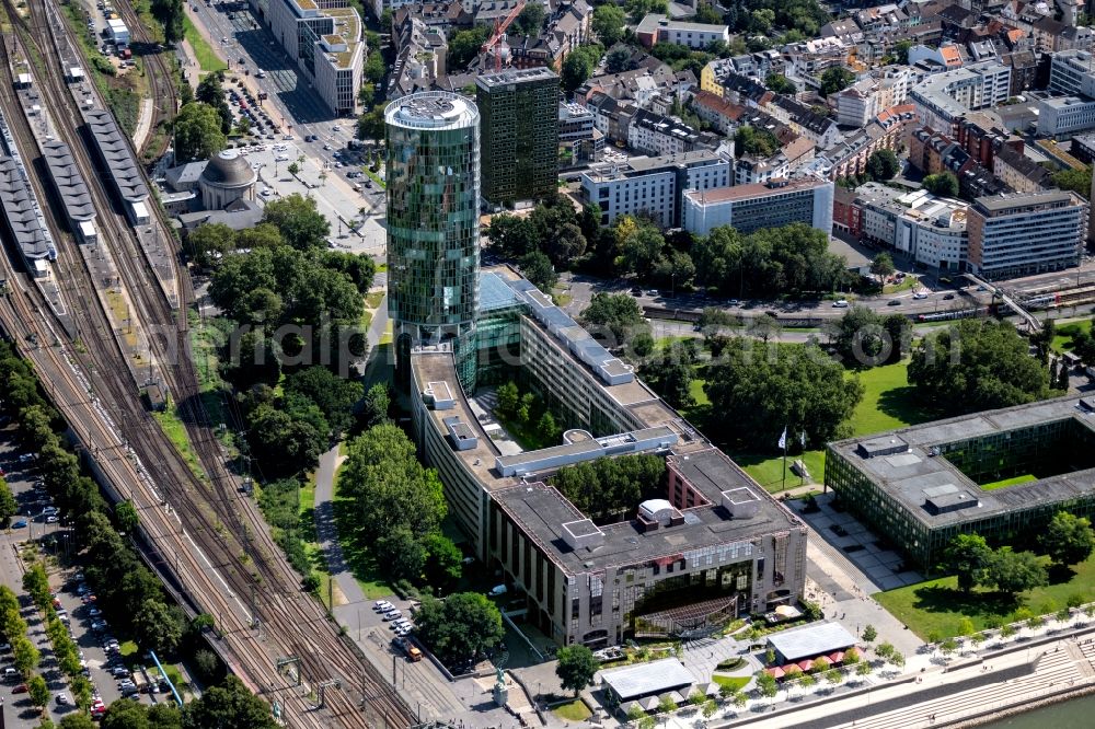 Köln from above - High-rise buildings KoelnTriangle and Hyatt Regency Koeln in Cologne in the state North Rhine-Westphalia, Germany