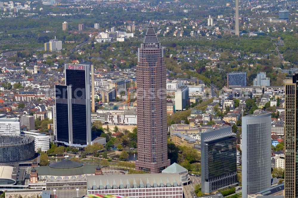 Aerial image Frankfurt am Main - High-rise buildings of the Marriott Hotel the exposition-tower atHamburger Allee und Friedrich-Ebert-Anlage in the district Westend-Sued in Frankfurt am Main in the state Hesse