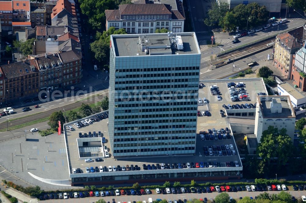 Mannheim from the bird's eye view: High-rise buildings MVV Energie AG on Luisenring in Mannheim in the state Baden-Wuerttemberg