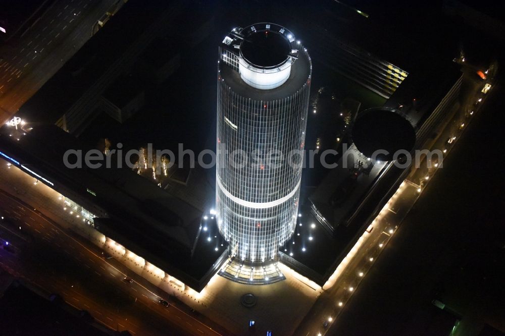 Nürnberg from above - Night view of High-rise buildings Nuernberger Versicherungsgruppe on Ostendstrasse in Nuremberg in the state Bavaria