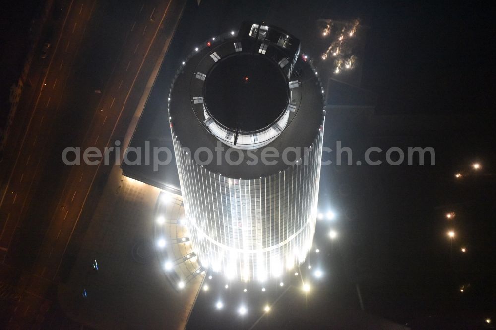 Aerial image Nürnberg - Night view of High-rise buildings Nuernberger Versicherungsgruppe on Ostendstrasse in Nuremberg in the state Bavaria