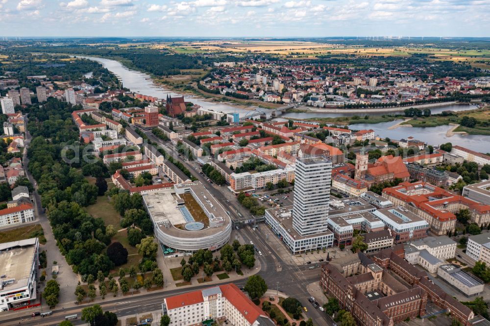 Aerial image Frankfurt (Oder) - High-rise buildings Der Oofturm on Logenstrasse in Frankfurt (Oder) in the state Brandenburg, Germany