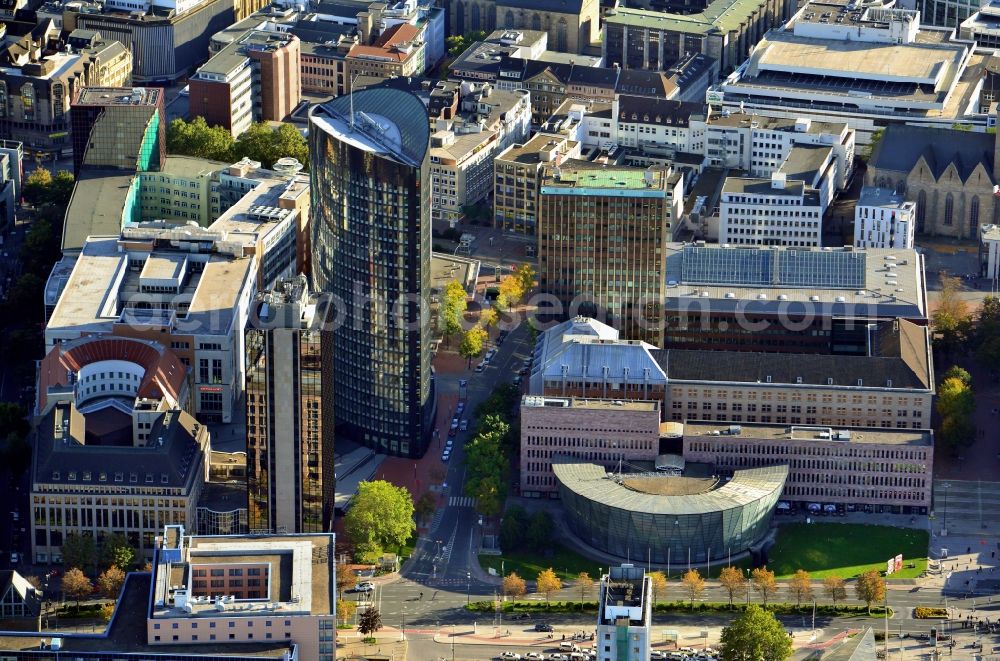 Aerial photograph Dortmund - High-rise buildings RWE Tower at the road Freistuhl in Dortmund in the state North Rhine-Westphalia