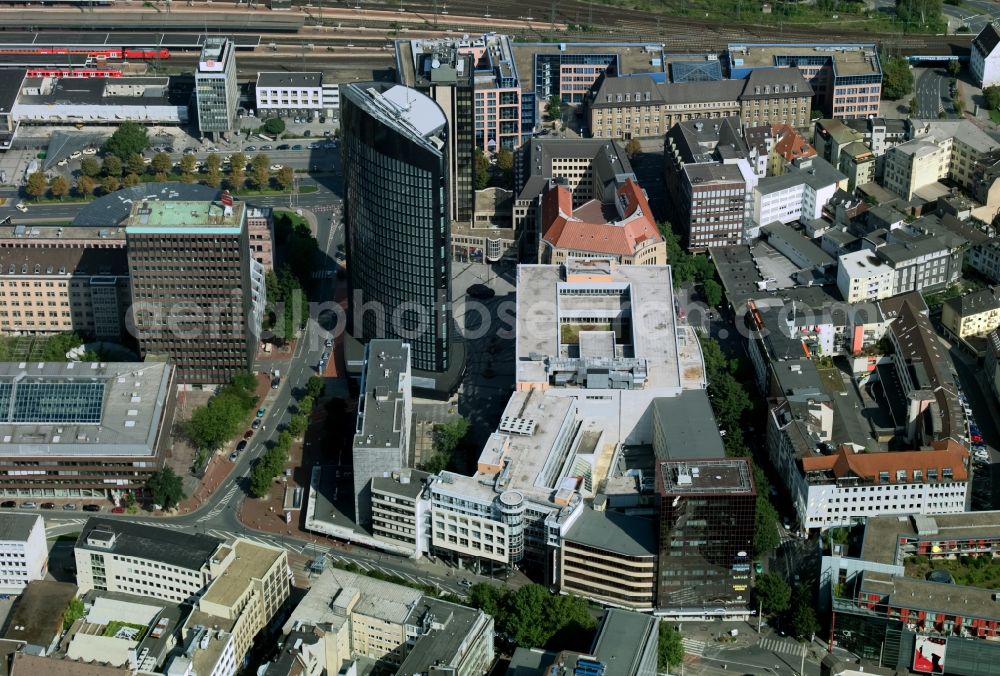 Dortmund from the bird's eye view: High-rise buildings RWE Tower at the road Freistuhl in Dortmund in the state North Rhine-Westphalia